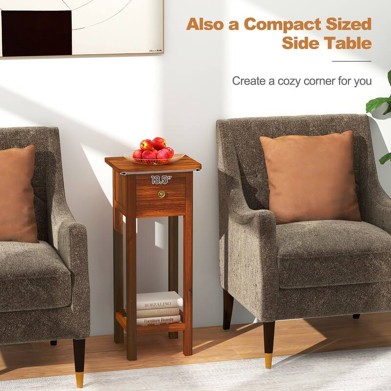 Gymax 2PCS Solid Wood Side Table Home Rectangular Sofa Side Table w/ - See Details