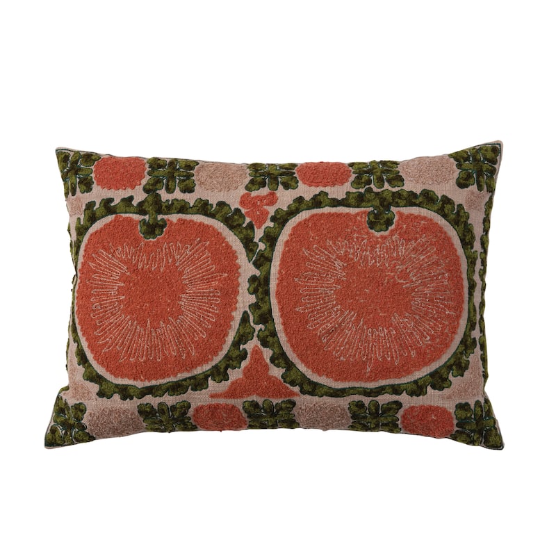 Cotton Lumbar Pillow with Botanical Print - Polyester