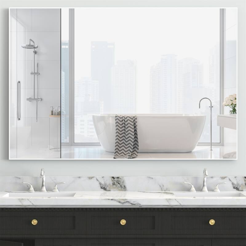 48" x 32" Modern Rectangle Bathroom Wall Mirror with Aluminum Frame