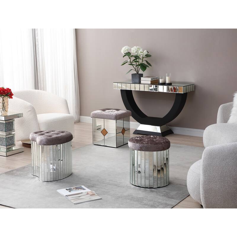 Decor Brownish Gray Round Velvet Upholstered Ottoman