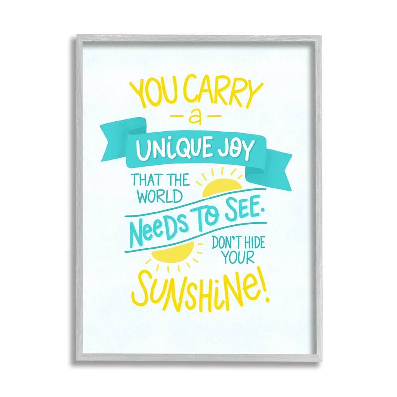 Stupell You Carry Unique Joy Motivational Phrase Summer Sunshine Framed Wall Art - White - 11 x 14 - Grey