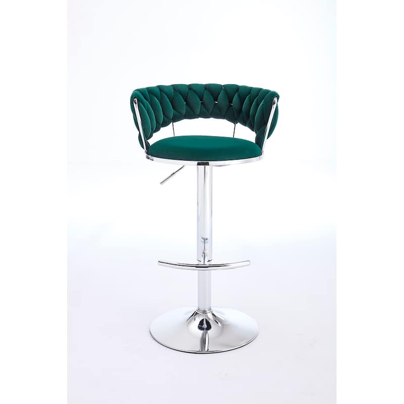 Adjustable Height Velvet Bar Chairs with 360° Swivel, Chrome Legs and Footrest, Contemporary Barstools for Dining or Counter Use