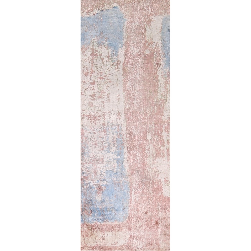 All-Over Abstract Indian Runner Rug Hand-Knotted Wool Carpet - 2'8"x 10'0"