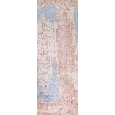 All-Over Abstract Indian Runner Rug Hand-Knotted Wool Carpet - 2'8"x 10'0"