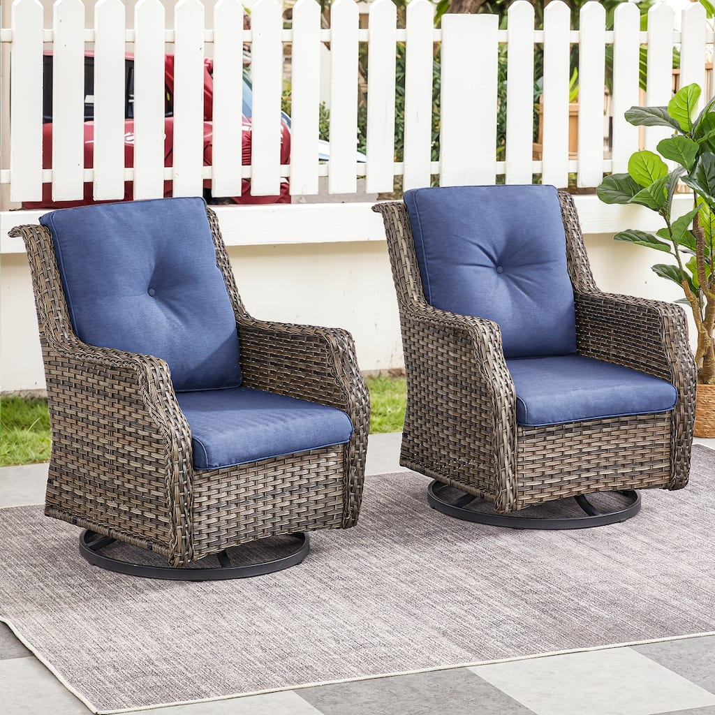 Patio Swivel Glider Wicker Chairs - Grey