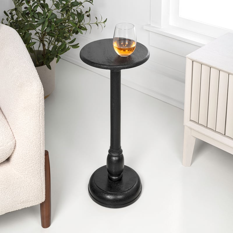JONATHAN Y Leopold 24.5" Mango Wood Pedestal Round Drink Table and Decorative End Table