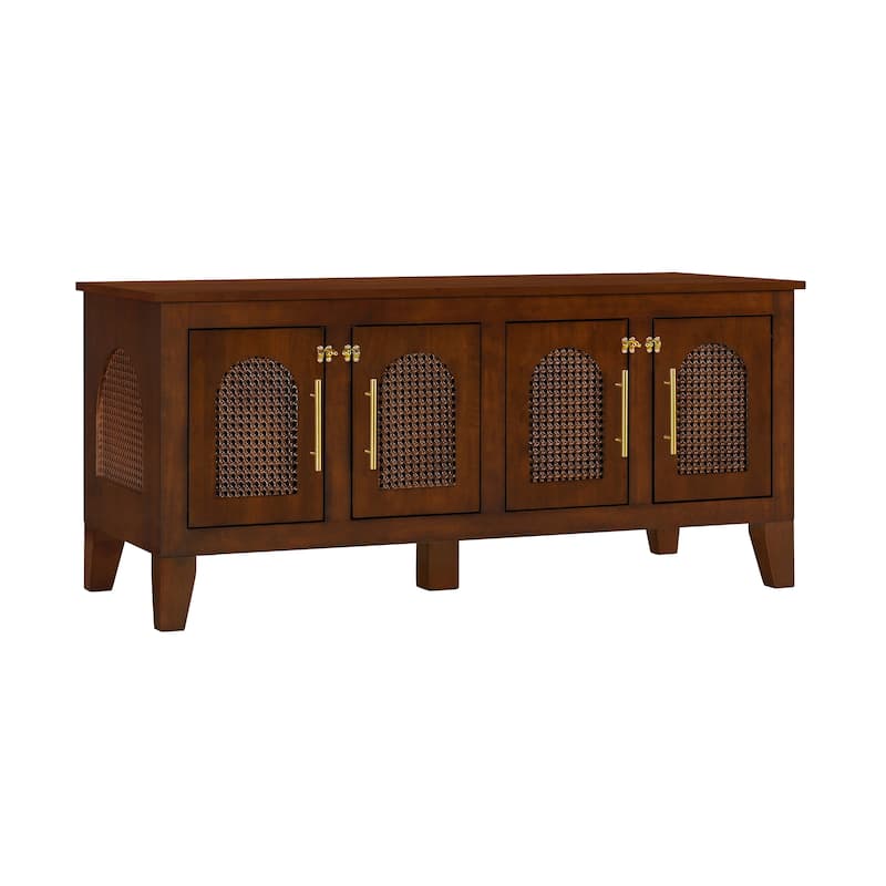 Christopher Knight Home - 47"W Rubber Wood Dog Crate Cabinet with Rattan Doors & Storage