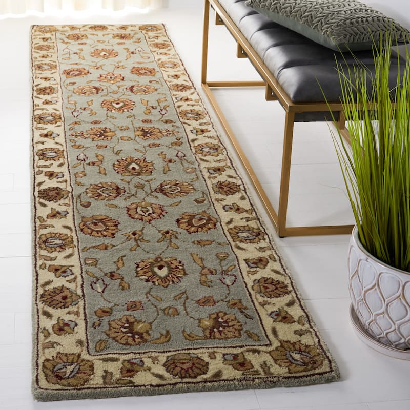 SAFAVIEH Handmade Total Performance Felisha Oriental Rug - 2'3" x 9' Runner - Light Blue/Ivory