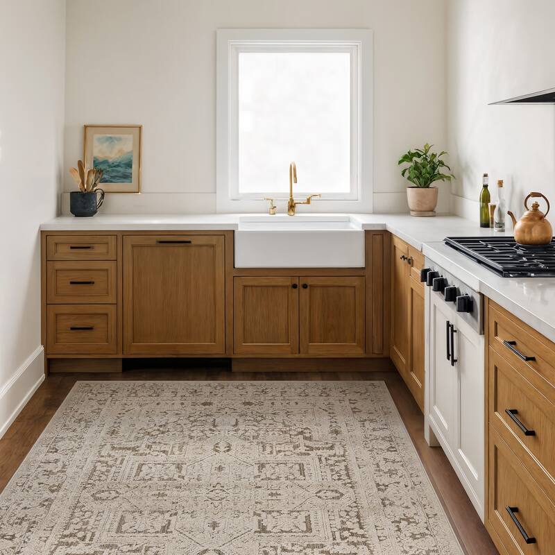 World Rug Gallery Textured Medallion Earth Beige Indoor High-Low Area Rug