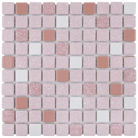 Merola Tile Crystalline Square 11.75" x 11.75" Pink Porcelain Mosaic Tile
