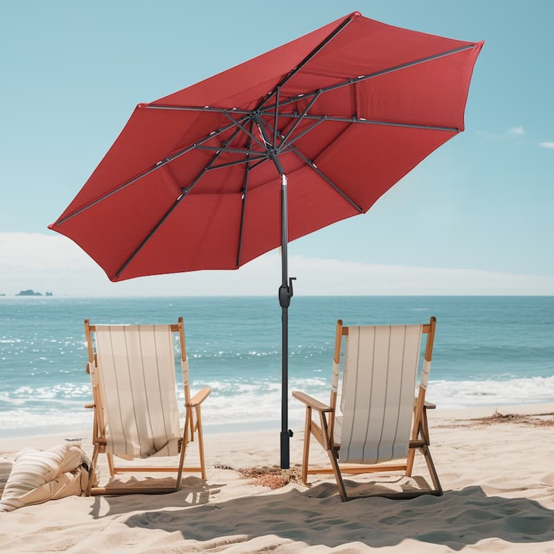 10 Ft Patio Umbrella with Crank and Tilt Vented Polyester Canopy for Backyard and Pool Shade