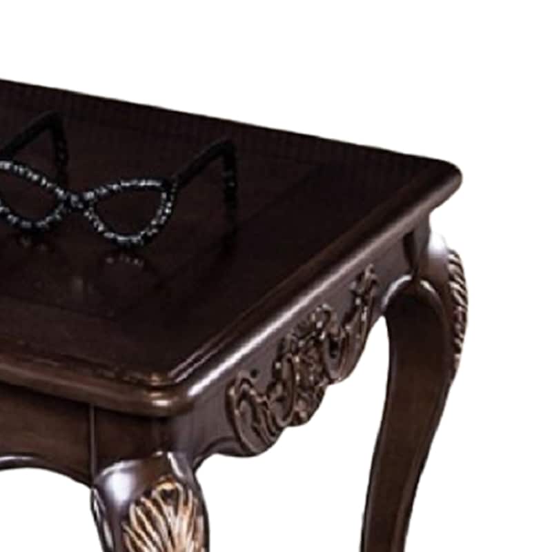 Astor Coffee Table, 52 Inch Dark Cherry Brown Wood, Carved Details