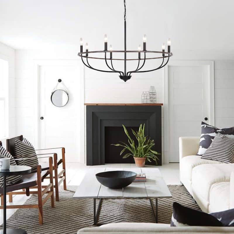 8-Light Wagon Wheel Chandelier, Traditional Metal Ceiling Light for Dining Room Living Room Bedroom Kitchen - W35.43"x H10.39"