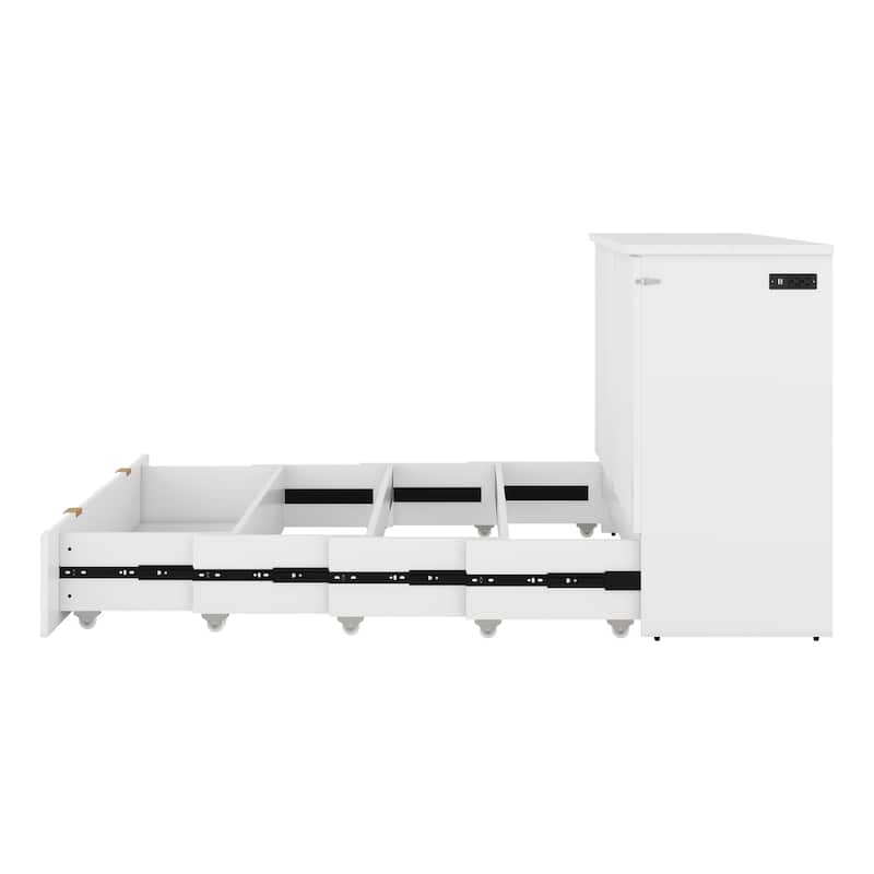 Murphy Bed with Pulley Structure Design,Drawer and USB Ports for Bedroom