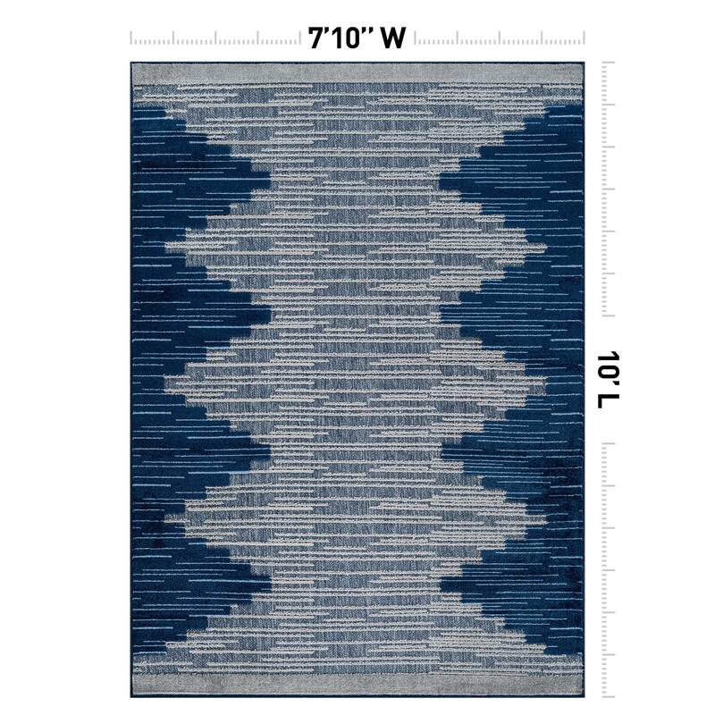 World Rug Gallery Indoor/Outdoor High-Low Textured Area Rug, Geometric Easy-Clean Patio Rug