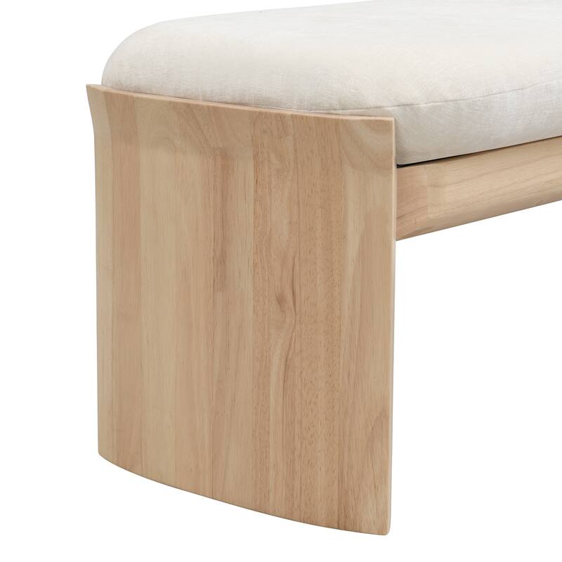 Roomfitters 51.5 Inch Upholstered Bedroom Bench, Solid Rubber Wood Frame, Beige