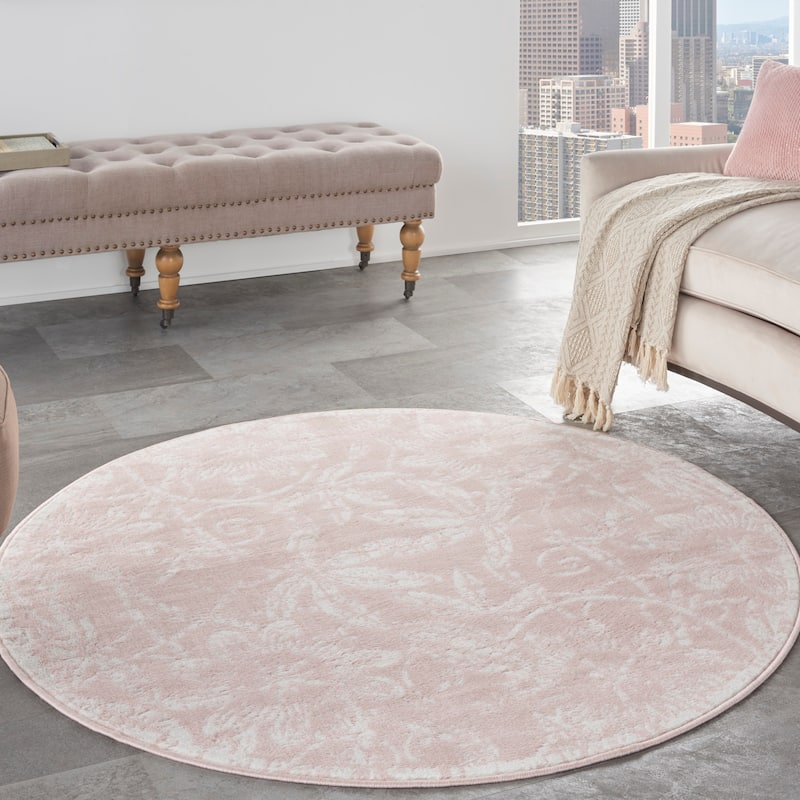 Nourison Whimsicle Country Farmhouse Floral Area Rug - 8' Round - Pink