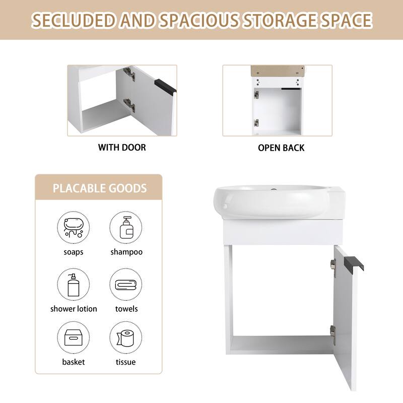 ARTCHIRLY 16/23 Inch Bathroom Vanity with Sink, Floating/Freestanding Bathroom Vanity with Soft Close Door