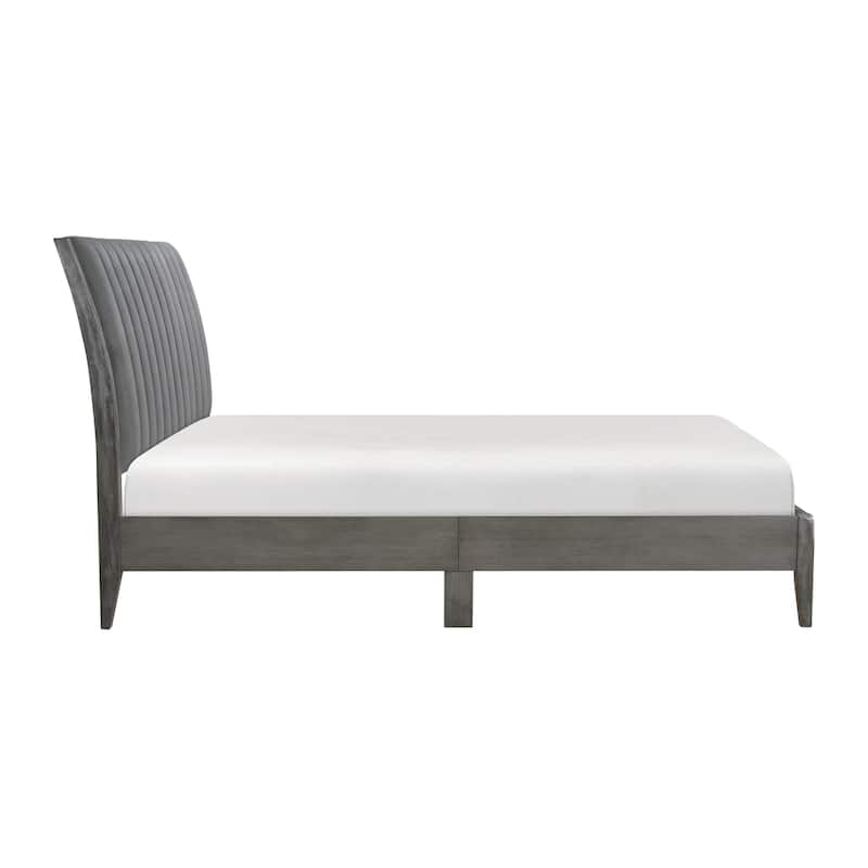 Queen Size Platform Bed, Channel Tufted Upholstered Back, Gray Velvet