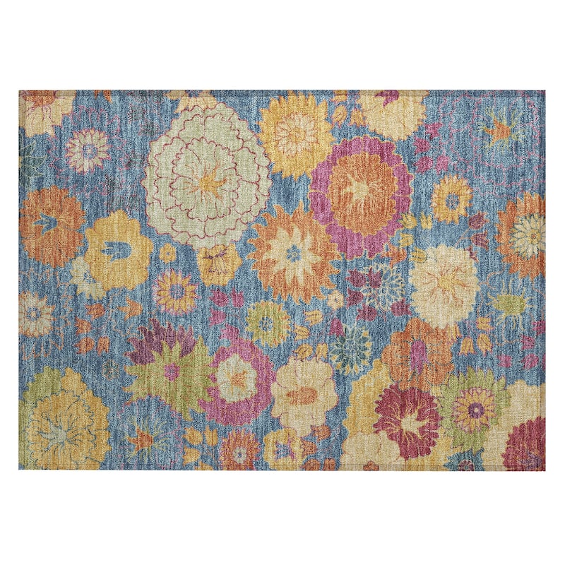 Machine Washable Indoor/ Outdoor Modern Floral Chantille Rug