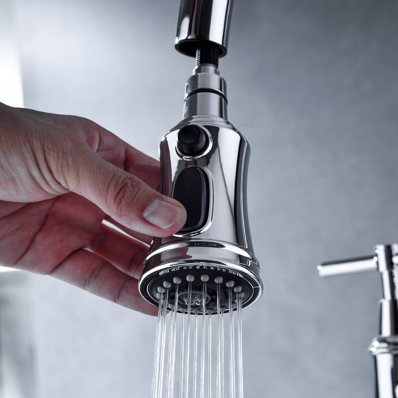Chrome Bridge Kitchen Faucet with Pull-Down Sprayhead