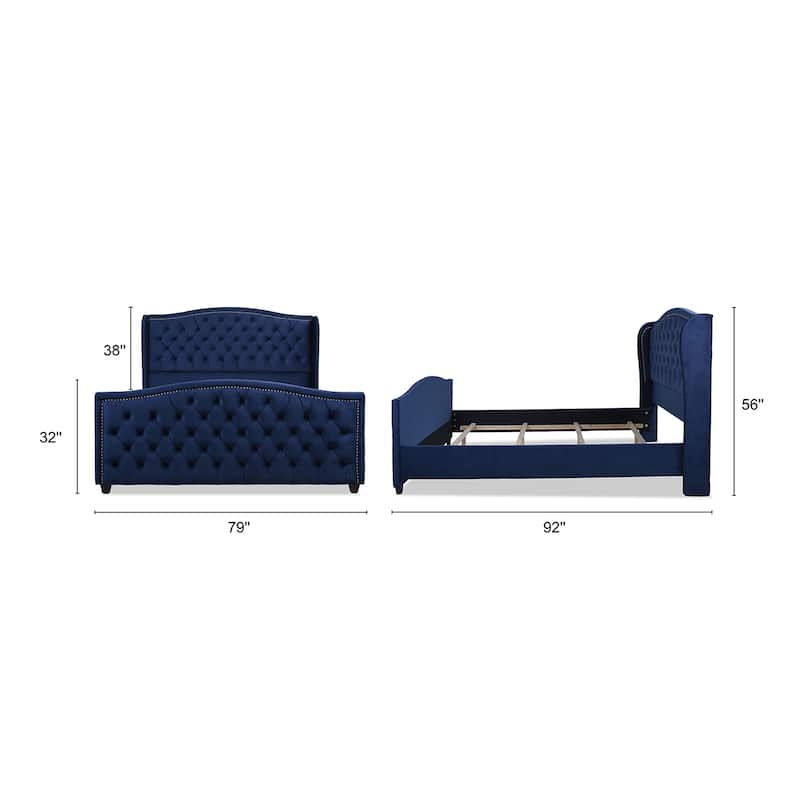 Athens Upholstered Nailhead Tufted Wingback Panel Bed