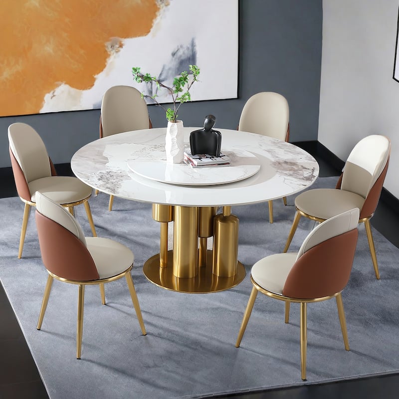 2 Piece PU Kitchen Dining Chair with Cushions, Plastic Foot Covers, Metal Legs for Dining Room Kitchen Living Room Bedroom