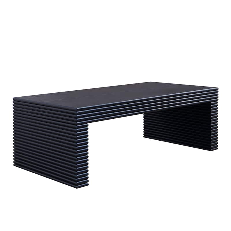 Modern Coffee Table Accent Table with Bold Ribbed Texture, Low-Profile Center Table Dining Table with Carving Craft