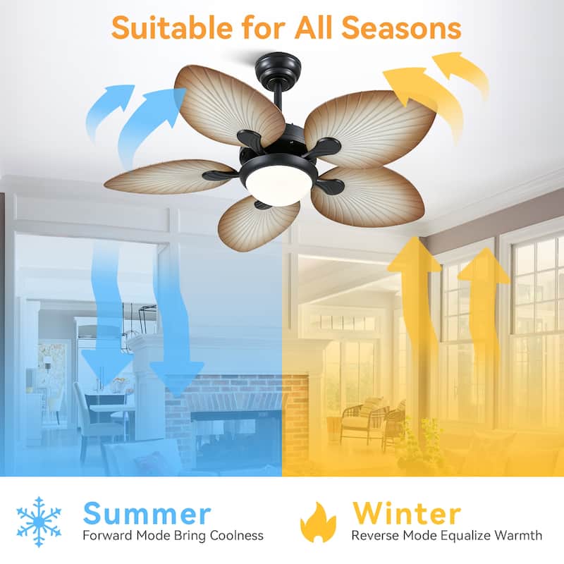 Kviflon 44" Wood GrainTropical Ceiling Fan with Light and Remote,Indoor and Outdoor Ceiling Fan,Waterproof - 44 Inches