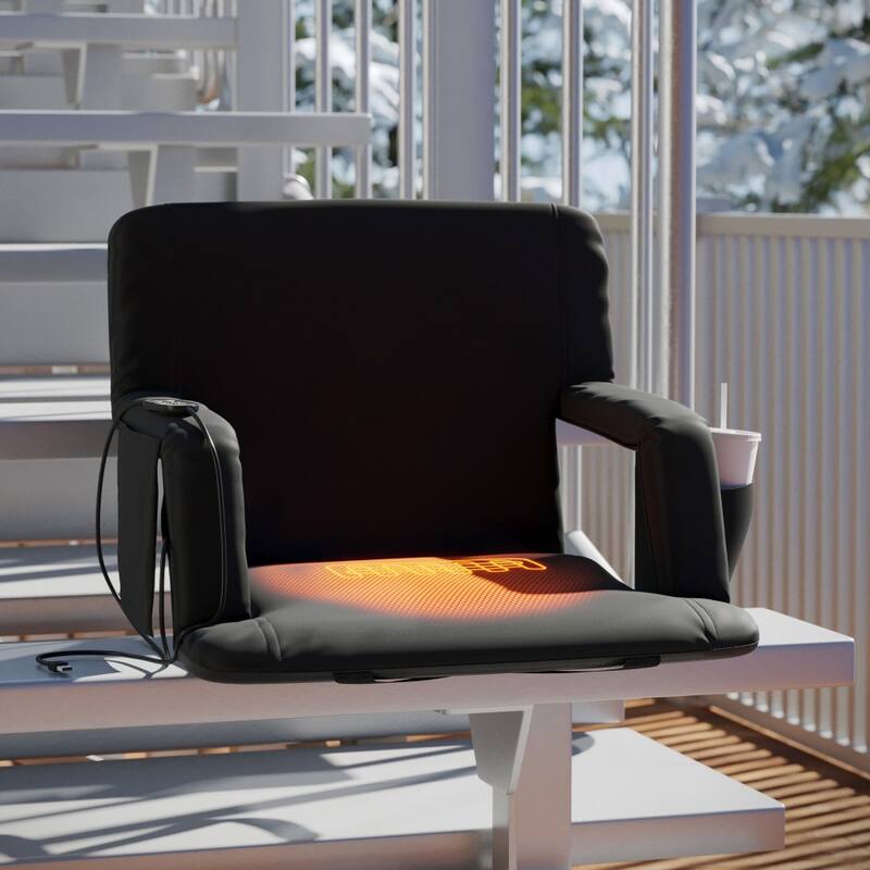 Extra Wide Foldable Reclining Heated Stadium Chair with Backpack Straps