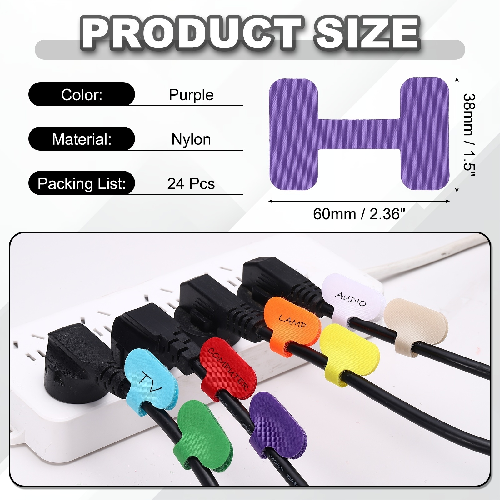 Cable Labels Tags, Write on Wire Tags Cord Labels Hook Loop Rectangle Cable Ties for Organize Wire Classify