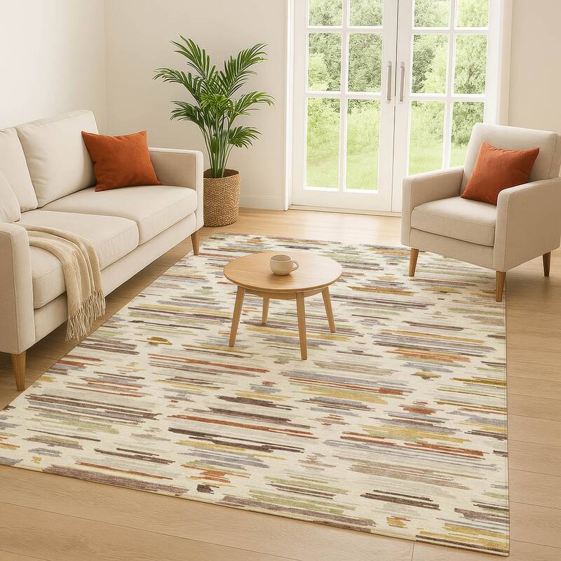 Machine Washable Indoor/ Outdoor Modern Trellis Chantille Rug