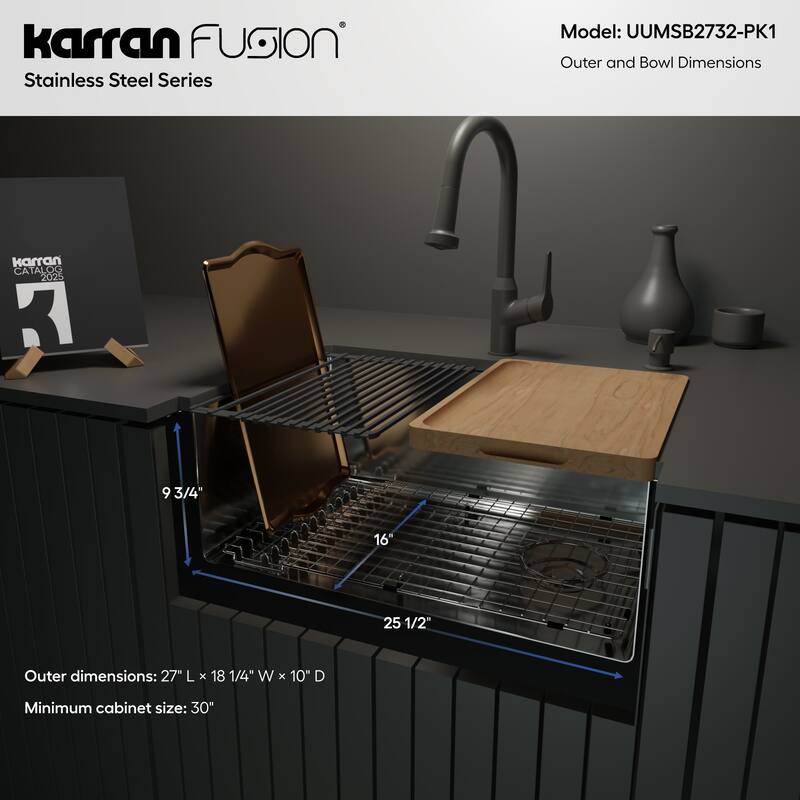 Karran USA UUMSB2732-PK1 Fusion 27" Undermount Single Basin Stainless