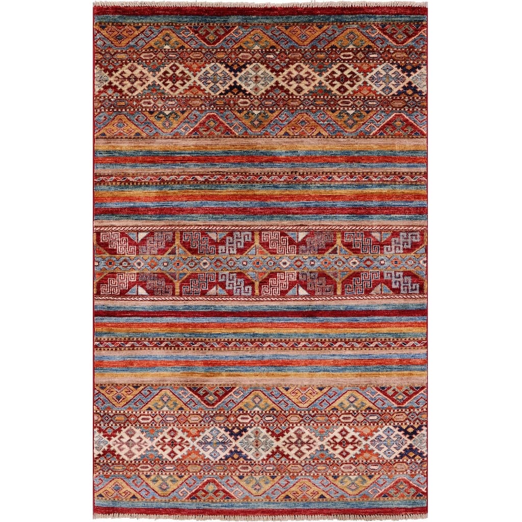 Golden Nile Khorjin Persian Gabbeh Hand Knotted Wool Rug - 3' 3" X 4' 10"