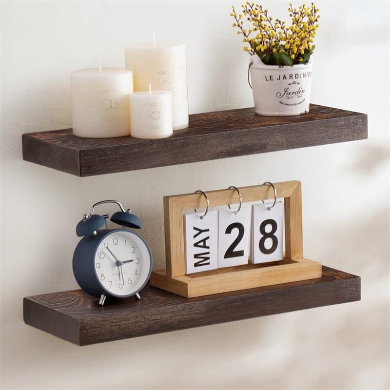 Floating Shelves Wall Mounted Set of 2 - 16"D x 5.7"W x 1.3"H - Brown