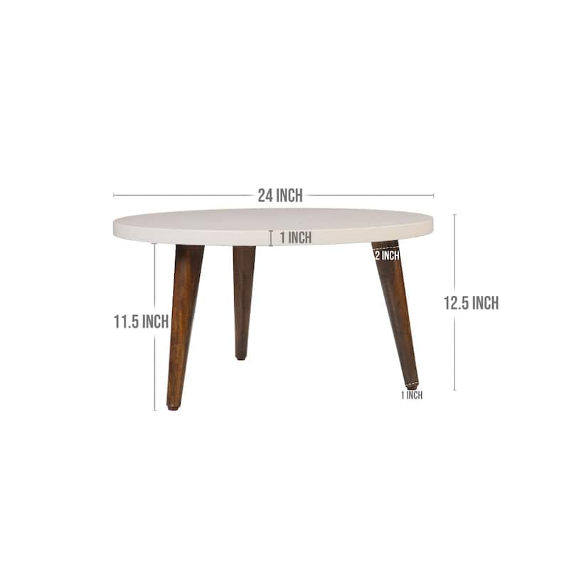24 Inch Round Wooden Coffee Table with Splayed Legs, White and Brown - 12.4 H x 23.62 W x 23.62 L Inchaes