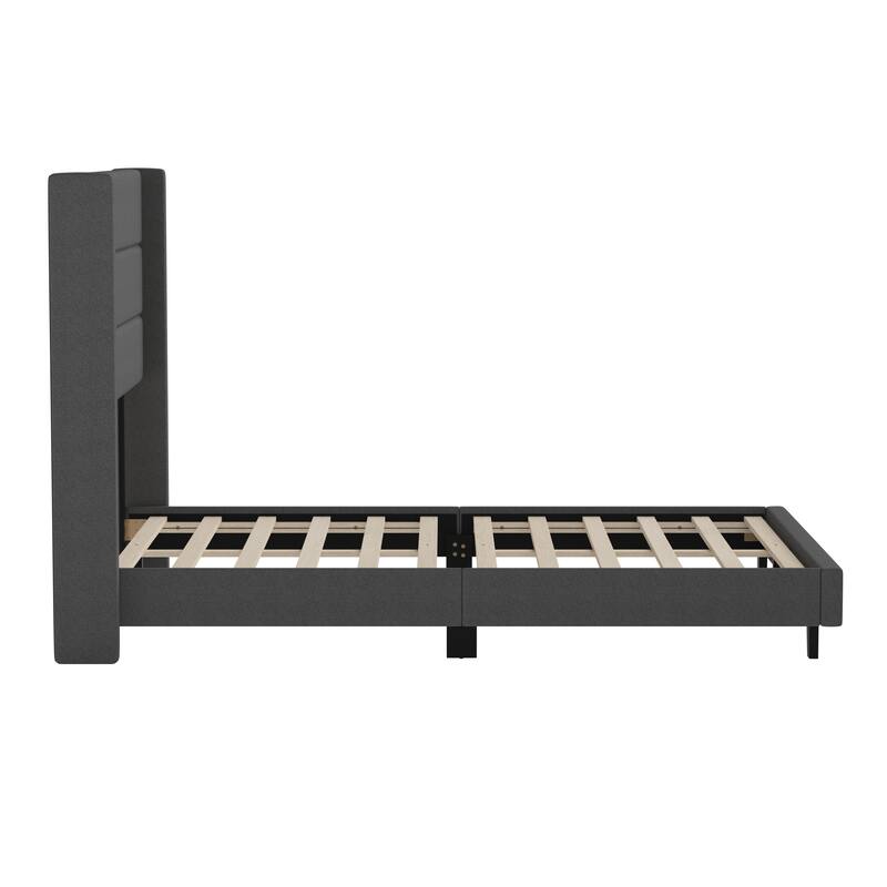 Upholstered Platform Bed with Wingback Headboard