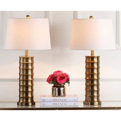 SAFAVIEH Lighting 28.5-inch Linus Brass Column Gold Table Lamp (Set of 2)