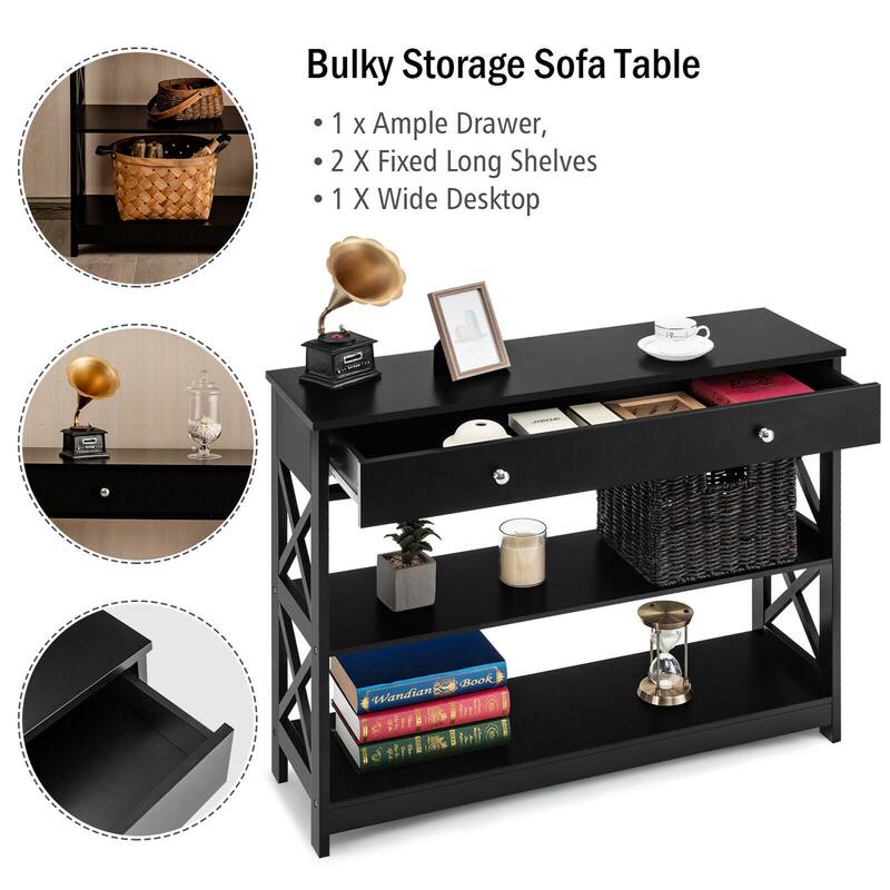 Gymax Console Table Drawer Shelves Sofa Accent Table Entryway Hallway - 39.5'' x 12'' x 31.5''
