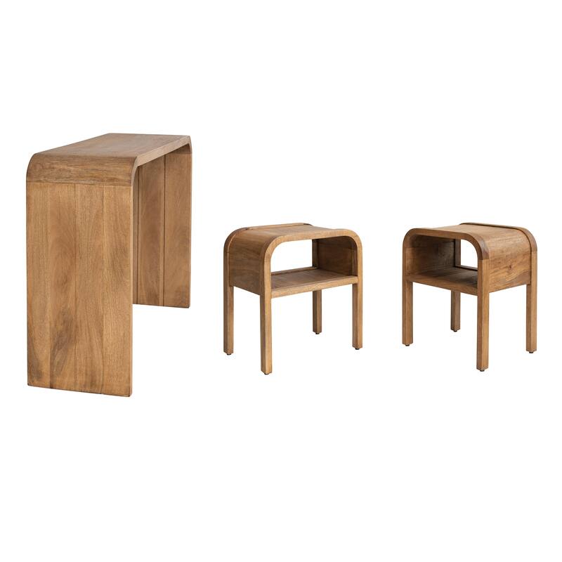 Wood Waterfall Edge Table and 2 Nesting Side Tables - 45.0"L x 14.0"W x 30.0"H