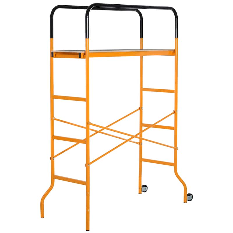 HOMCOM 4-Step Steel Scaffold Organizer Platform 2 Wheels Free Moving for Indoor/Outdoor Decoration - Yellow/Black