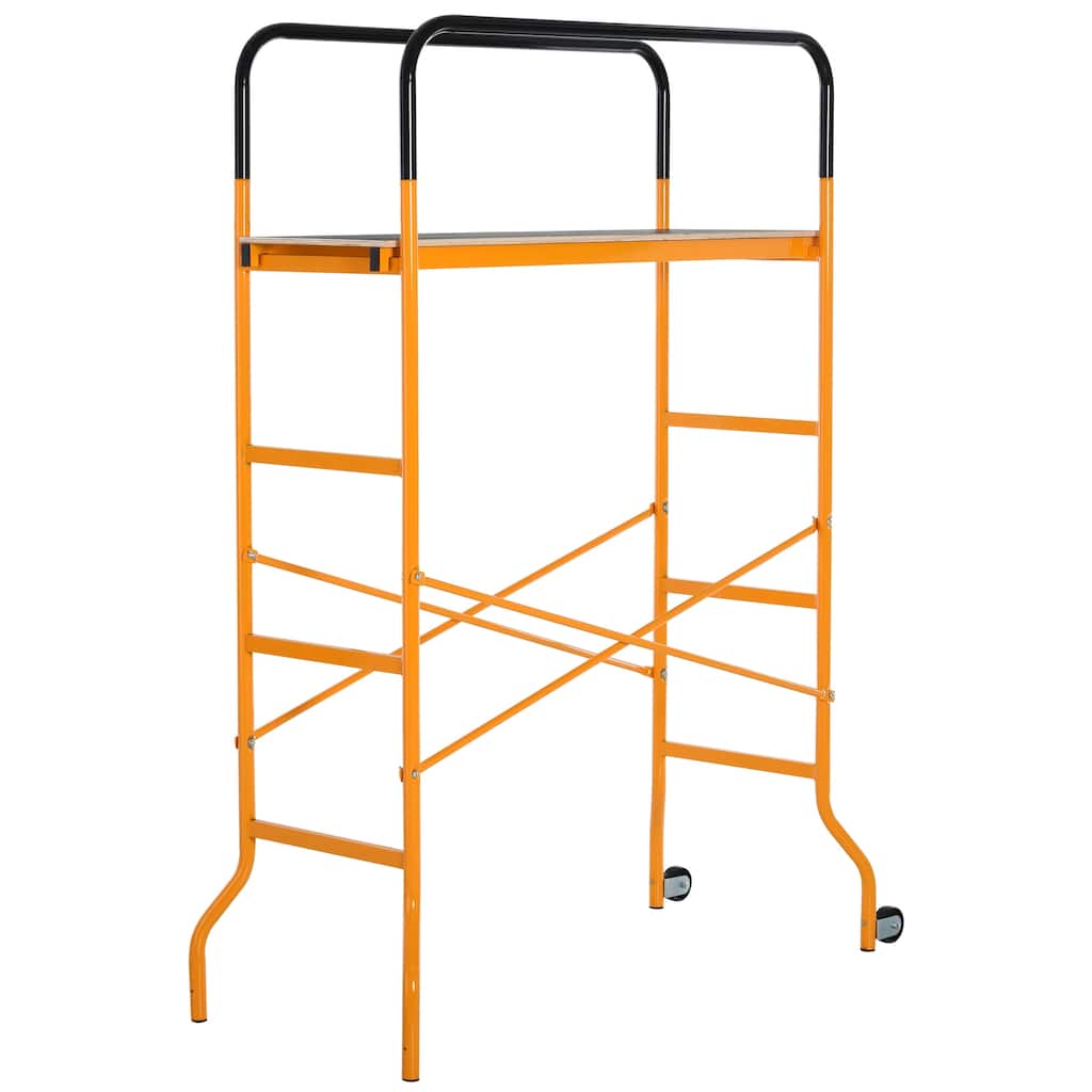 HOMCOM 4-Step Steel Scaffold Organizer Platform 2 Wheels Free Moving for Indoor/Outdoor Decoration