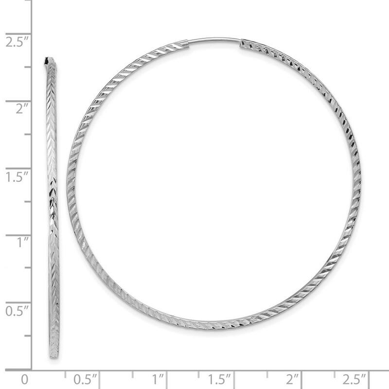 Curata 14k White Gold Sparkle Cut Square Tube Endless Hoop Earrings - 55x54.5mm Wide 1.35mm Thick