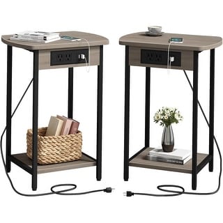 Set of 2 Side Tables with USB Ports, AC Outlets, and Storage Shelf for ...