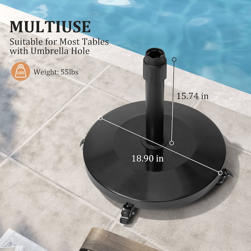 VredHom Round Market Umbrella Base Concrete / Cement Metal With Wheels