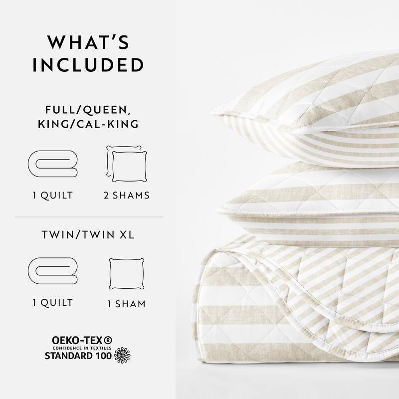 Becky Cameron All Season 3 Piece Striped Reversible Quilt Set