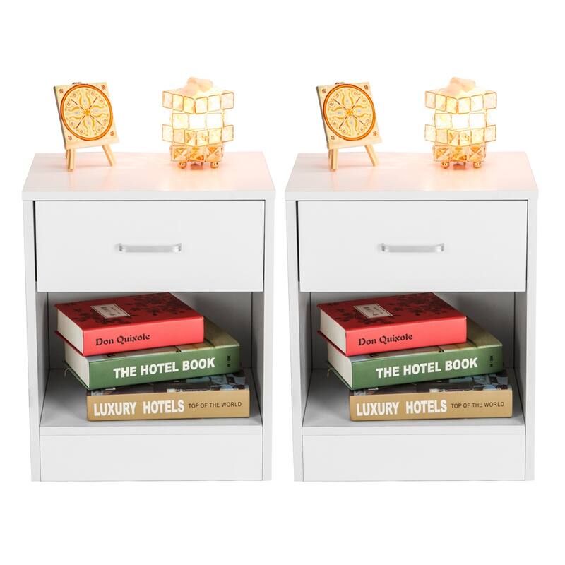 White 2-Drawer Nightstand in 15mm Density Board with Spacious Storage Set of 2