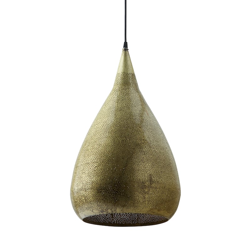 Penny River of Goods Cone-Shaped Pendant Lamp with Antique Gold Punched Metal Shade - 13" x 13" x 23.3/88.3"