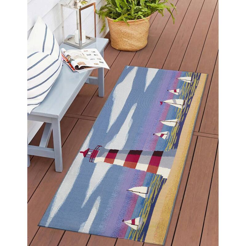 Liora Manne Esencia Lighthouse Indoor/Outdoor Mat - 1'11" x 4'11" - Blue