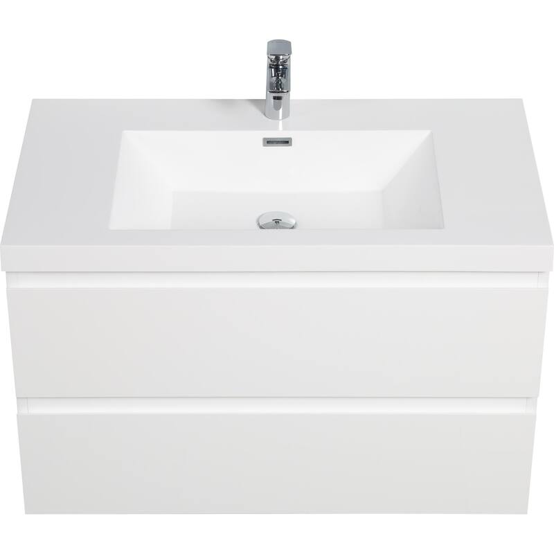 Wall-Mounted Bathroom Vanity with Durable Resin Countertop and Soft-Close Drawers - 35.43in L